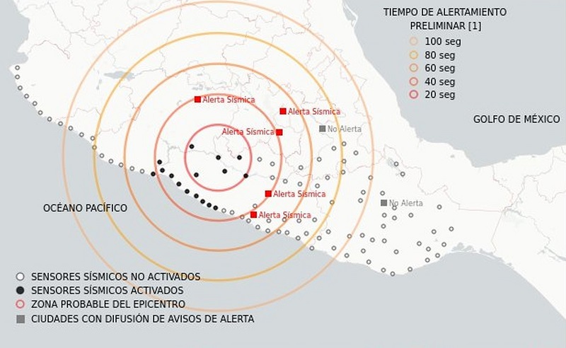 Mapa difundido por el Centro de Instrumentación y Registro Sísmico que muestra el epicentro del sismo del 12 de agosto de 2022. SASMEX