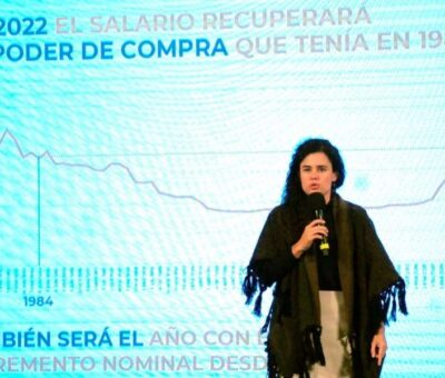 La titular de la STPS, Luisa María Alcalde, en conferencia en Palacio Nacional. Foto: Cuartoscuro