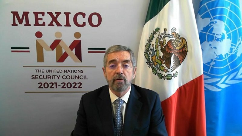 El representante permanente de México ante las Naciones Unidas, Juan Ramón de la Fuente durante su mensaje. (Especial)